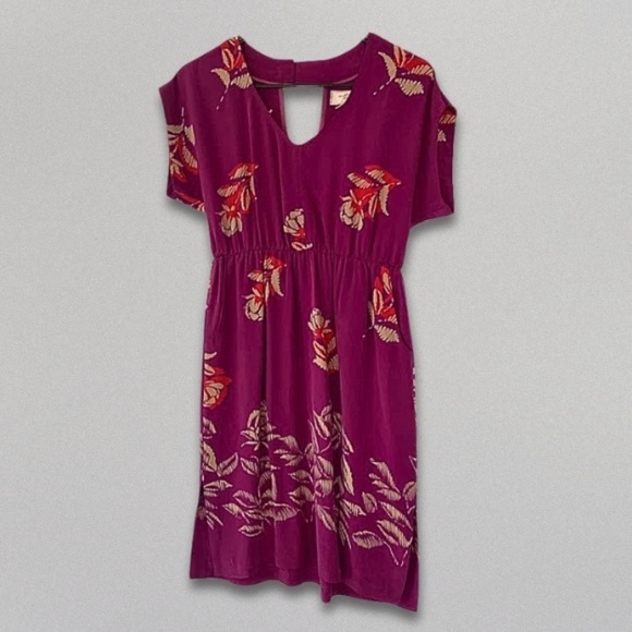 Moulinette Soeurs Dress Floral Print Keyhole Neckline Silk Purple/Red Women's 0 - Picture 1 of 8